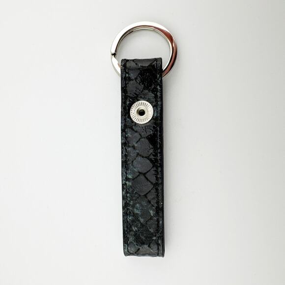Graphic Image Keychain Strap Black Faux Snakeskin‎ Pattern with Logo Accent - Picture 2 of 10